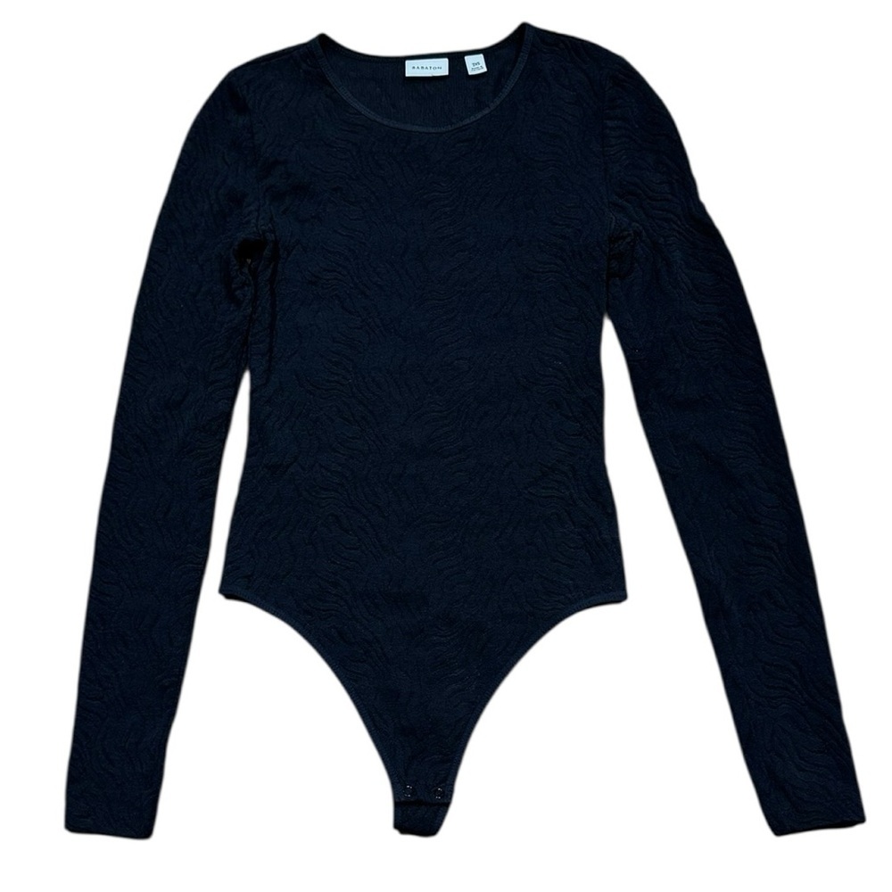 Babaton Sz XXS Bodysuit Black Semi-Sheer Zebra Mesh Minimalist Classic Capsule